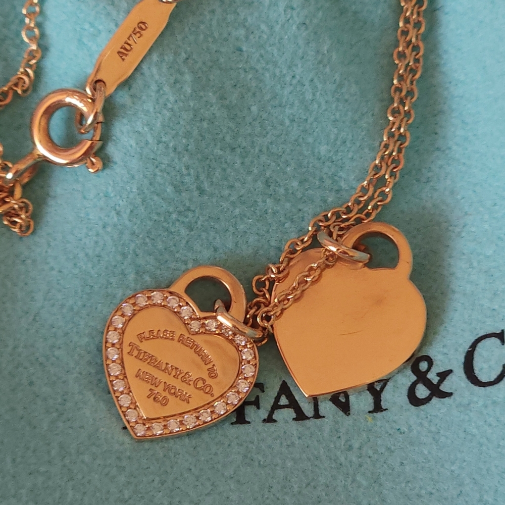 [SOLD] 18k Rose Gold Return To Tiffany Double Heart Diamond Necklace